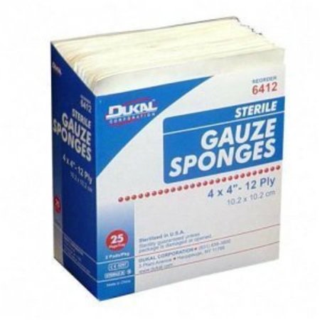 DUKAL Woven Gauze Sponge, Sterile 4 x 4 12Ply 2's, 1200PK 6412